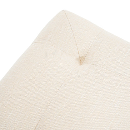 Beige Tufted Square Linen Ottoman, Breathable Fabric Foot Stool with Durable Rubber Wood Legs for Bedroom & Living Room
