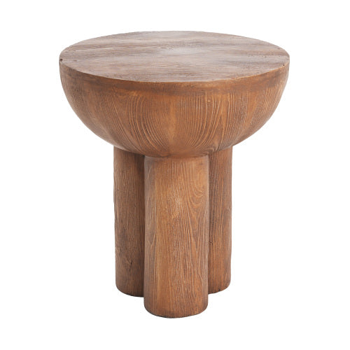 Iris Outdoor Patio Three-Legged Wood-Grain Round MGO Side Table, Brown