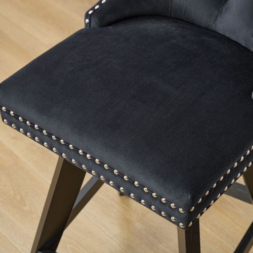Swivel Velvet Barstools with Button Tufted Decoration and Wooden Legs, and Chrome Nailhead Trim, Leisure Style Bar Chairs,Bar stools, Set of 2 (Black)