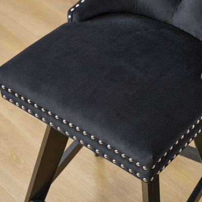 Swivel Velvet Barstools with Button Tufted Decoration and Wooden Legs, and Chrome Nailhead Trim, Leisure Style Bar Chairs,Bar stools, Set of 2 (Black)
