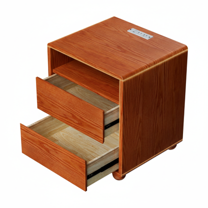 20inch Modern Nightstand with 2 Drawers And Shelves Solid Wood Night Stand with Charger Station Mid Century Bedside Table Curved Wood Side Table-Walnut