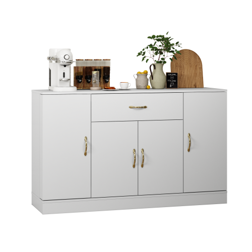 Sideboard Buffet Cabinet with Storage, Large Kitchen Storage Cabinet with 1 Drawer and 4 Doors, Modern Coffee Bar for Kitchen Dining Room, White
