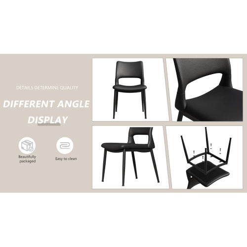 Set of 2 Modern Black PU Leather Dining Chairs, Stable Metal Frame Multi-Space Armless Side Chairs