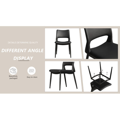 Set of 2 Modern Black PU Leather Dining Chairs, Stable Metal Frame Multi-Space Armless Side Chairs