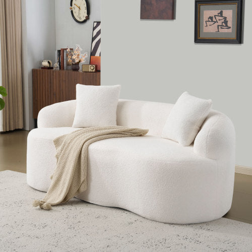White Curved Compression Loveseat Sofa with 2 Pillows, No Assembly