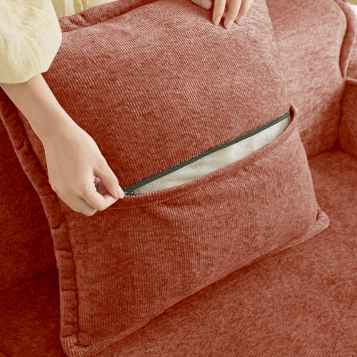 Red Velvet Modular Boneless Sectional Sofa with French Piping