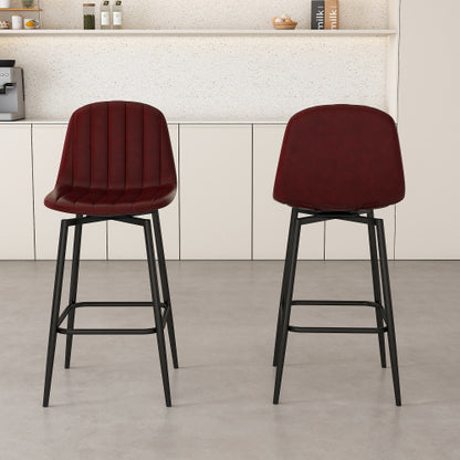 Modern Bar Stools with Swivel Mechanism, PU Padded Seats with Back Support & Metal Legs ¨C Ideal for Kitchen Islands, Home Bars, Commercial Bars, Dark Brown(Set of 2)