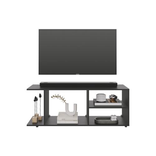 17.8 Inch Modern Black Low Profile TV Stand with 4 Shelves & 4 Sturdy Support Legs