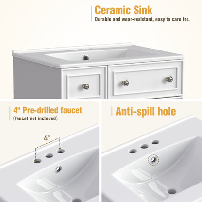 24-Inch Bathroom Vanity Cabinet with Ceramic Sink, 2 Drawers, 1 Door