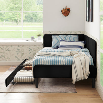 Black Twin-Size Upholstered Convertible Platform Sofa-Bed Frame with 2 Storage Drawers
