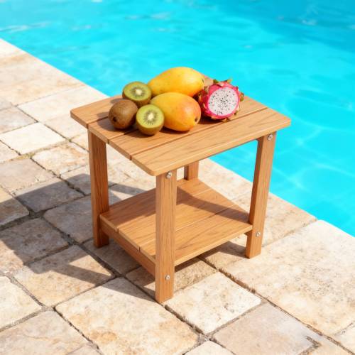 Wood-grain imitation wood side table, simple yet with a touch of texture. A small tabletop for outdoor picnics.