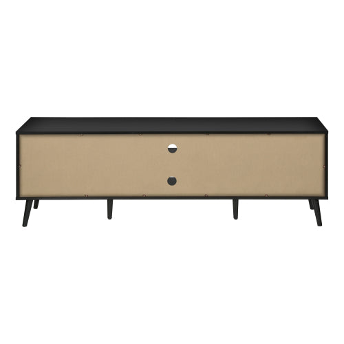72 Inch Brown Black Grooved TV Stand with Black Wood Legs & Dual Cable Holes