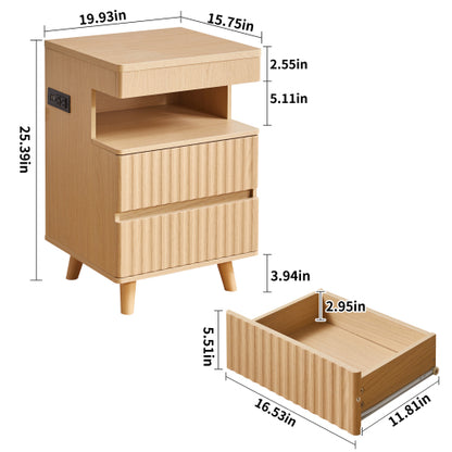 Oak 2-Drawer Nightstand with Gun Drawer & Charging Station