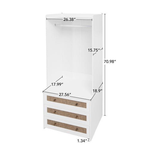 Wardrobe with 3 Drawers High Wardrobe Armoire With Rattan For Living Room, Bedroom Organizer