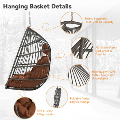Outdoor garden rattan egg swing chair hanging chair PE hanging chair brown