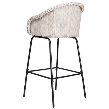 Ladd Outdoor Metal Wicker Barstool, Light Gray Faux Wicker, Set of 2