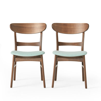 Set of 2 Mid-Century Mint Upholstered Dining Chairs, Eco Rubberwood Splayed Leg Accent Side Chairs