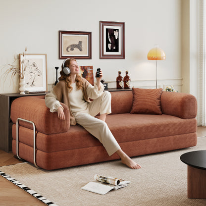 78.8-Inch Brown Compression Convertible Boneless Modular Corduroy Floor Sofa-Bed No-Assembly for Living-Room Bedroom