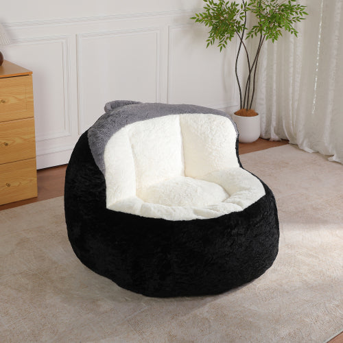 Black-White-Grey Multicolor Faux-Fur Oversized Bean Bag Chair