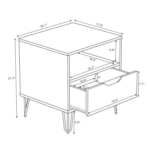 Olive Green Nightstand with Drawer & Metal Legs