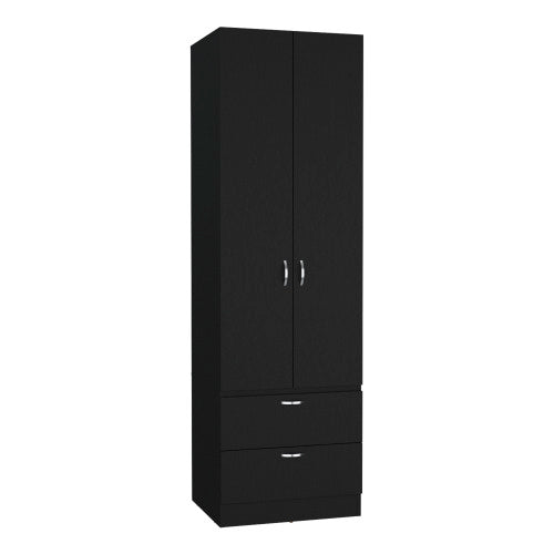 76 High Armoire Wardrove Closet with 2 Drawers, Double Door Cabinet , One Shelf and Hanging Rod, Bedroom Clothes Storage Cabinet Organizer