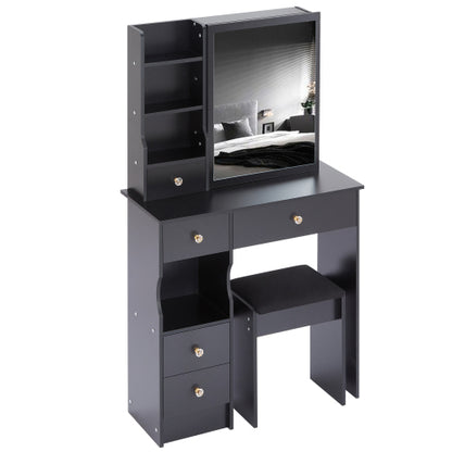 29.2" Small Space Left Drawer Desktop Vanity Table + Cushioned Stool, Extra Large Right sliding mirror, Multi Layer High Capacity Storage, Practical Fashionable Dresser, Suitable For Small Space