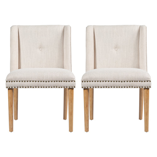 Rivet Upholstered Dining Chairs Set of 2 with Rubber Wood Legs