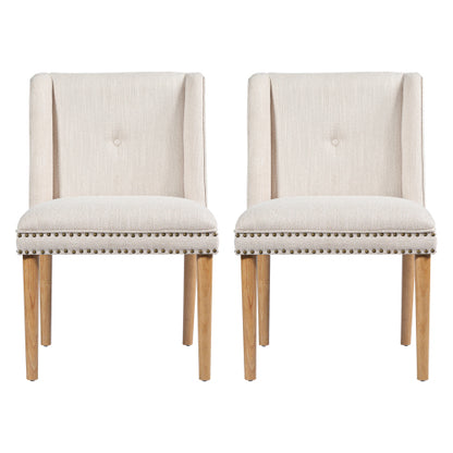 Rivet Upholstered Dining Chairs Set of 2 with Rubber Wood Legs