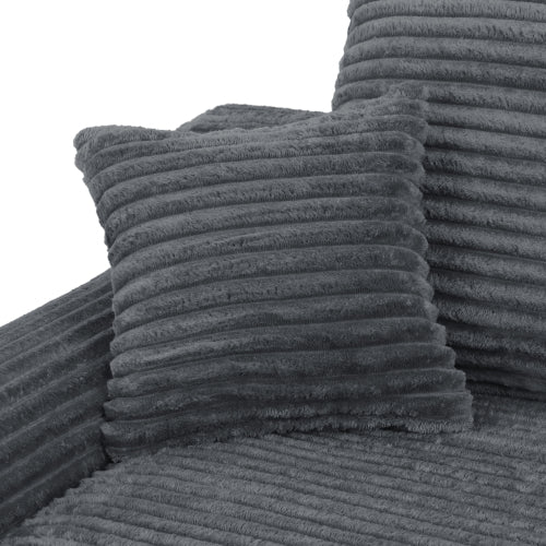 Grey Convertible Striped-Corduroy Boneless Chaise Lounge Sleeper Sofa-Bed Wide Armrest & Throw Pillows No-Assembly