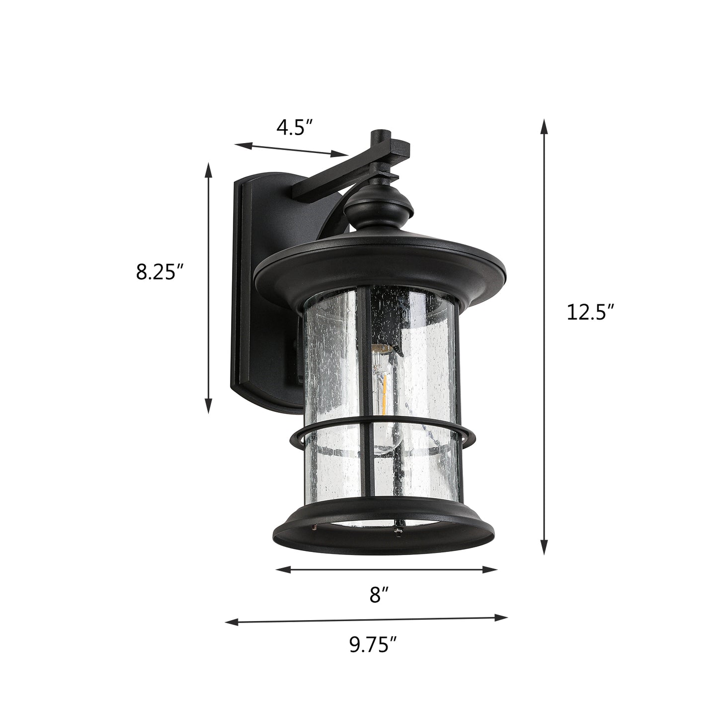 1 Waterproof Outdoor Wall Light, Clear Glass Sheet Outdoor Wall Light, Matte Black