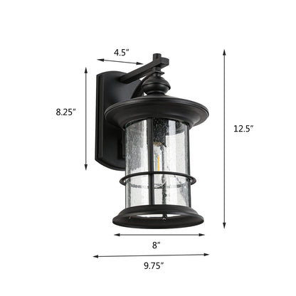 1 Waterproof Outdoor Wall Light, Clear Glass Sheet Outdoor Wall Light, Matte Black