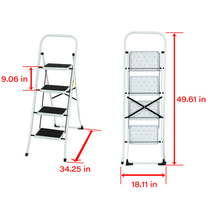 4-Step Iron Folding Step Stool Ladder 330 lbs. Load Capacity Type IA Duty Rating (5.51 ft. Reach Height), White
