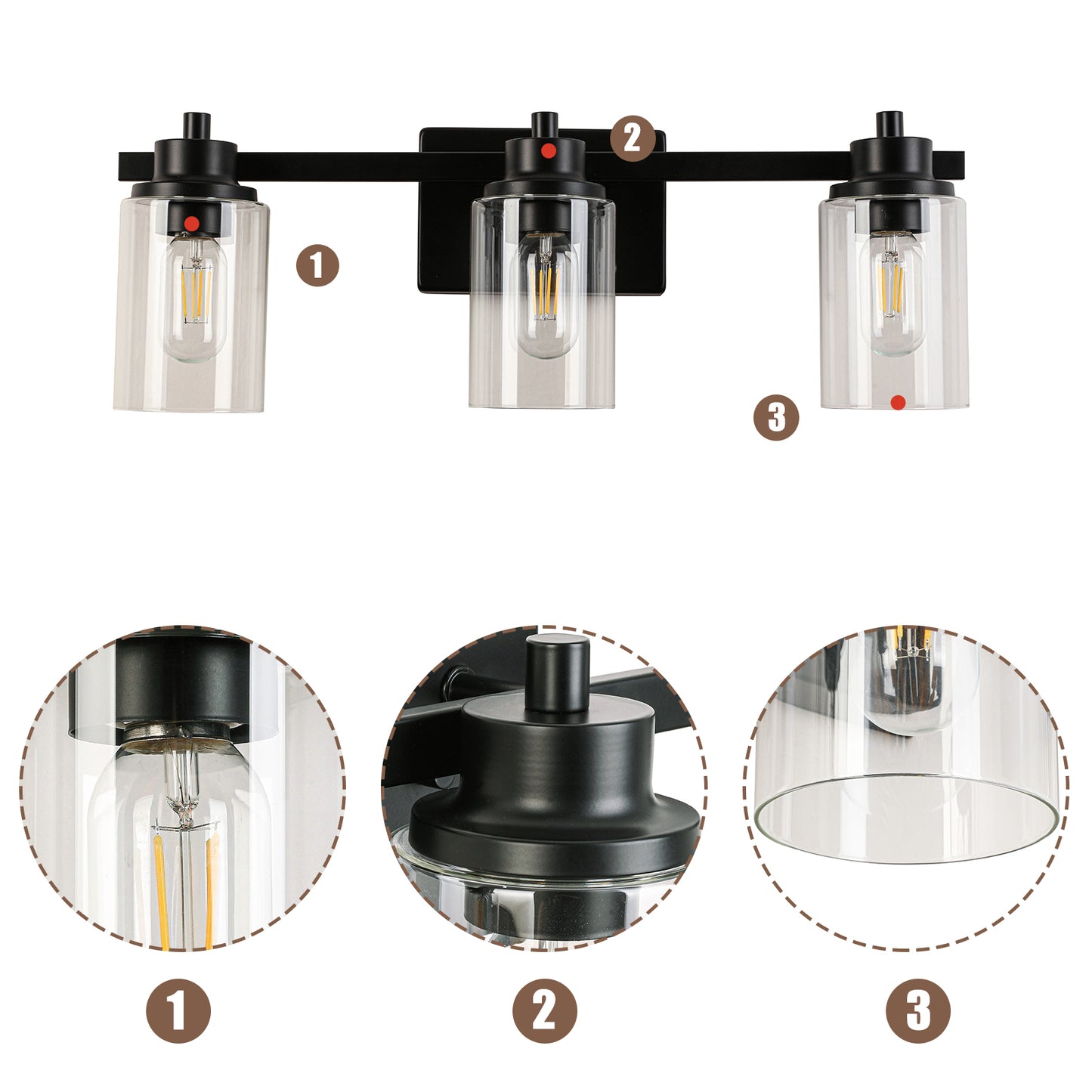 23-in 3-Light Black Led, Modern/Contemporary Vanity Light