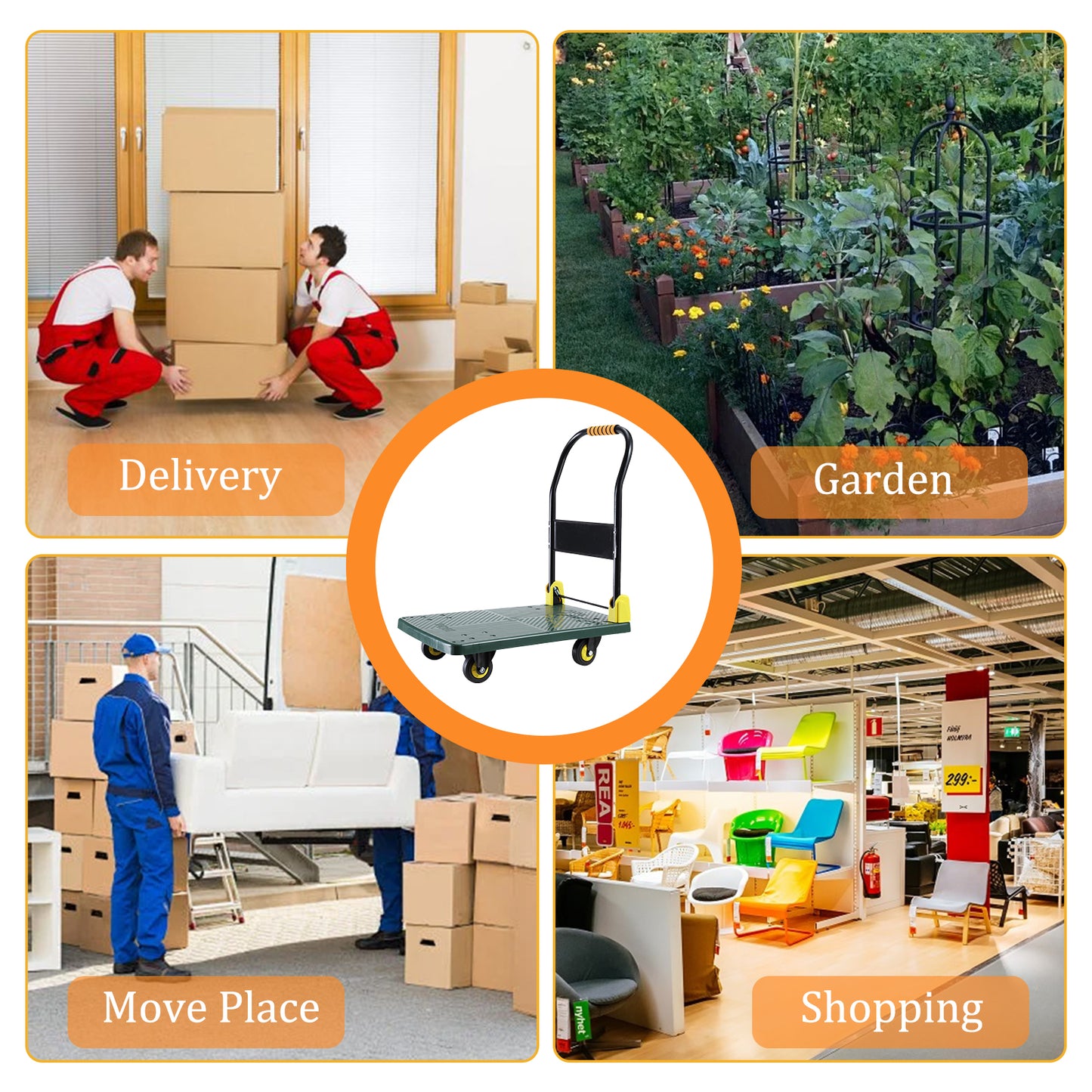 Foldable Push Hand Cart, Platform Truck with 440 lbs. Weight Capacity, Green