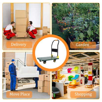 Foldable Push Hand Cart, Platform Truck with 440 lbs. Weight Capacity, Green