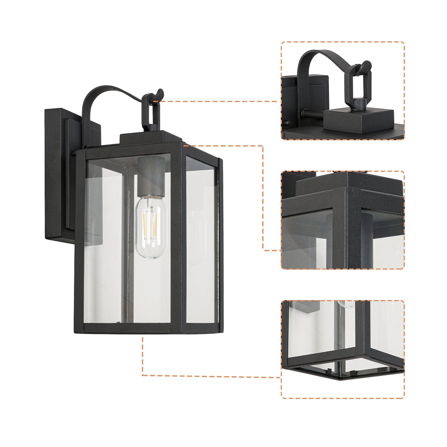" 1-Light Matte Black Sensing Outdoor Hardwired Wall Sconce with No Bulb Included"