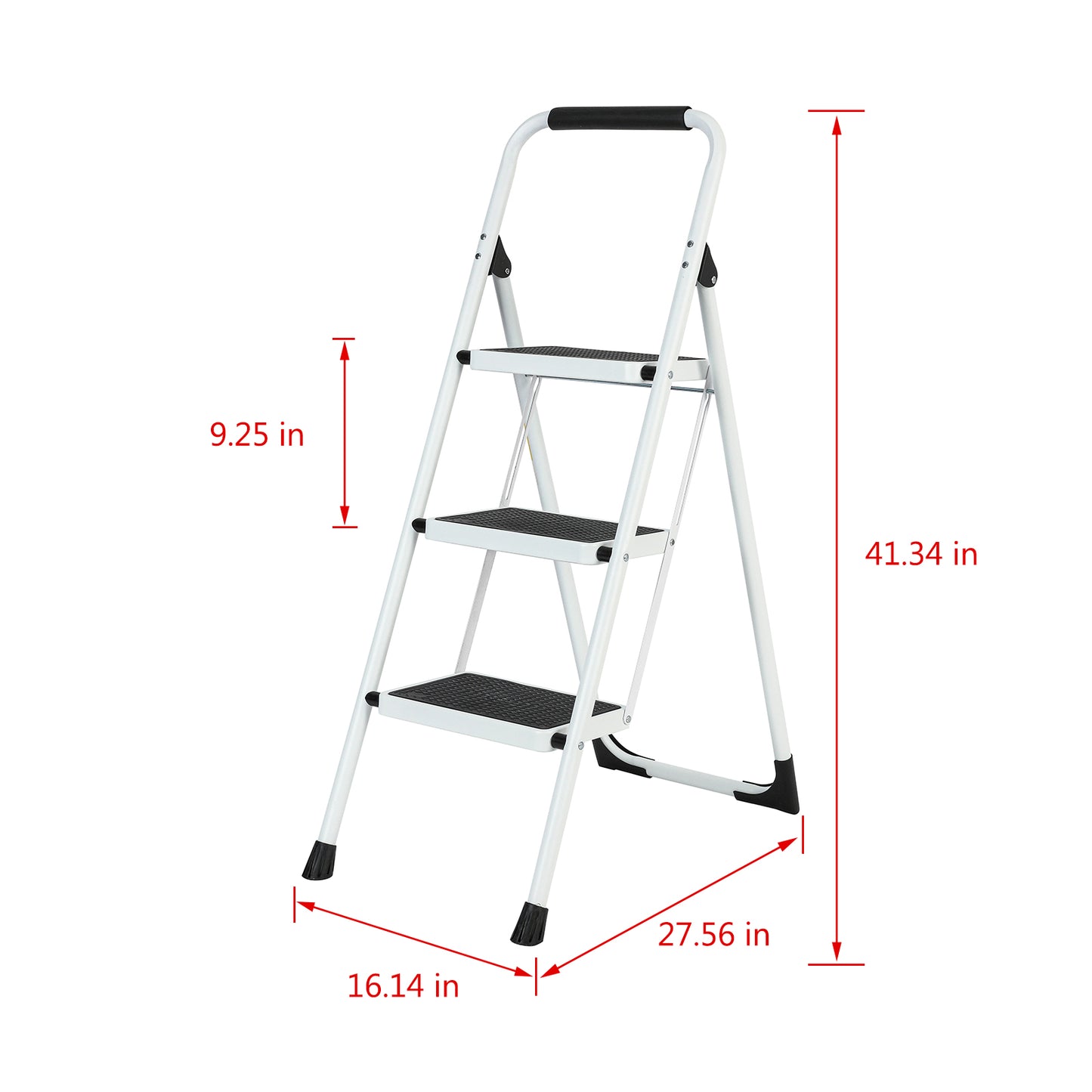 3-Step white Iron Ladder Foldable Non-slip Outdoor Ladder Loading 330 lbs. for Home, Kitchen, Office