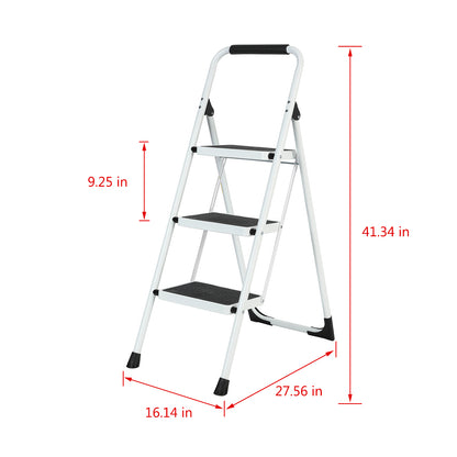 3-Step white Iron Ladder Foldable Non-slip Outdoor Ladder Loading 330 lbs. for Home, Kitchen, Office
