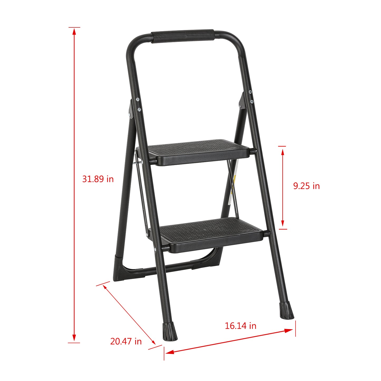 2-Step Black Iron Ladder Foldable Non-slip Outdoor Ladder Loading 330 lbs. for Home, Kitchen, Office