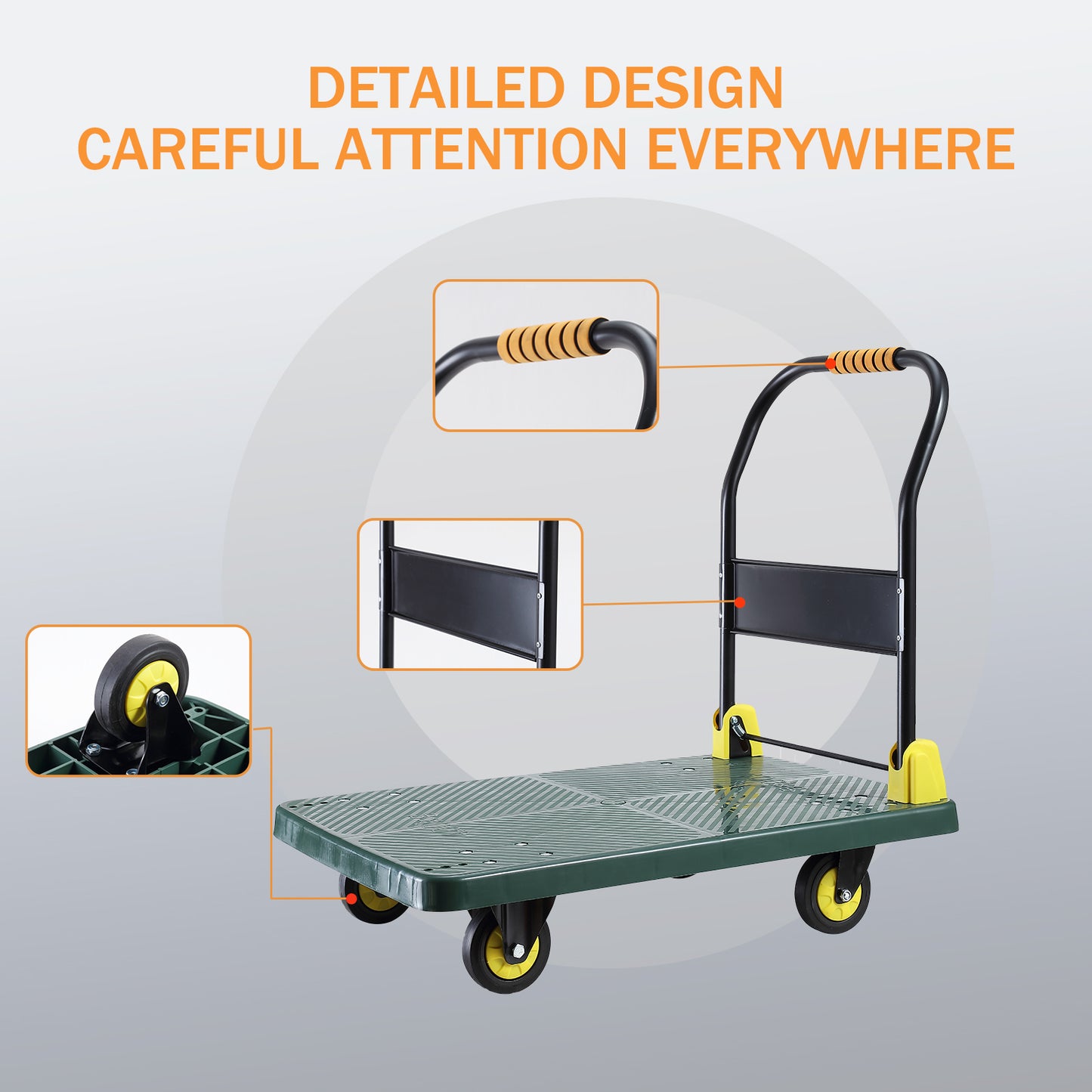 Foldable Push Hand Cart, Platform Truck with 880 lbs. Weight Capacity, Green