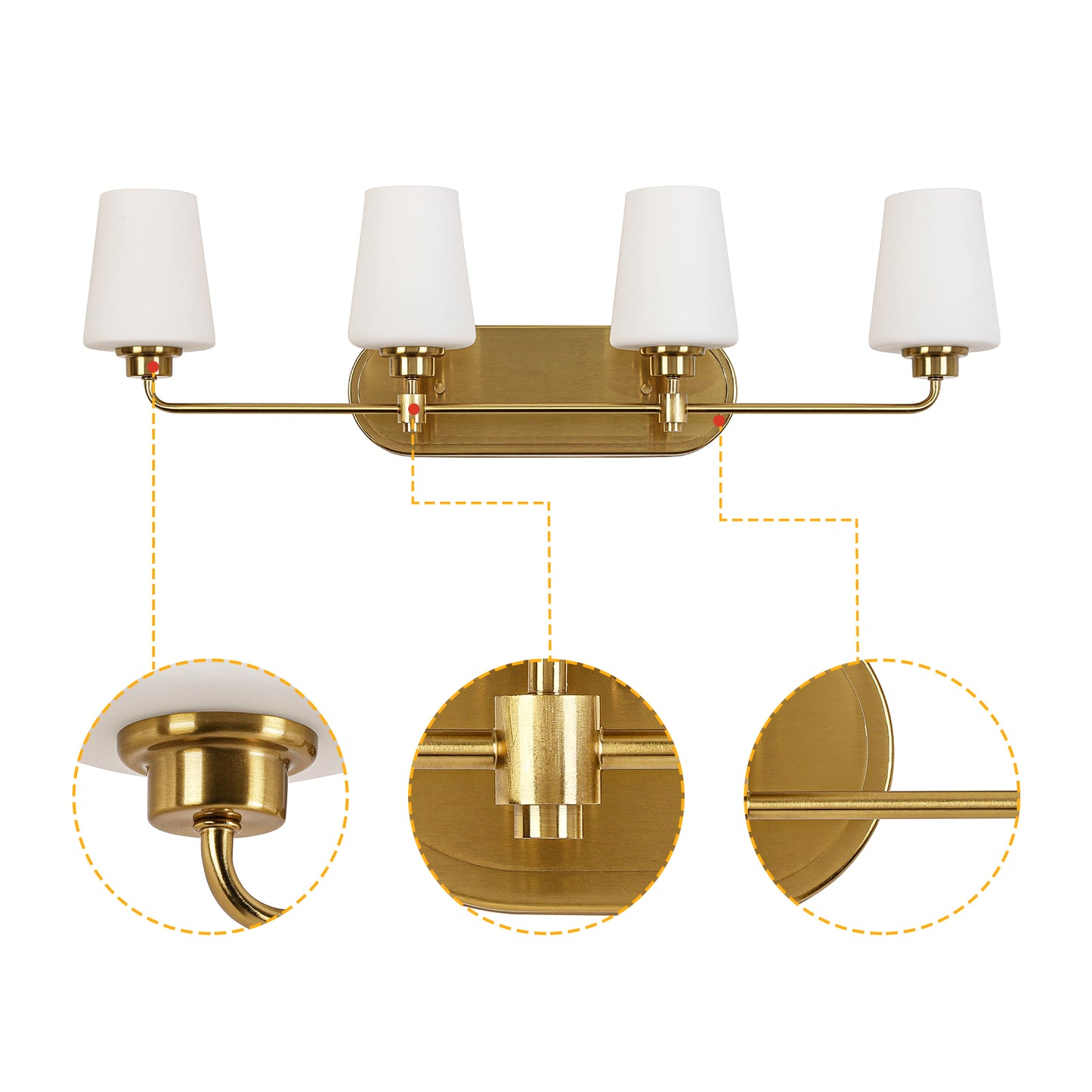 4-Light White Plus Gold Bathroom Vanity Light with Shade