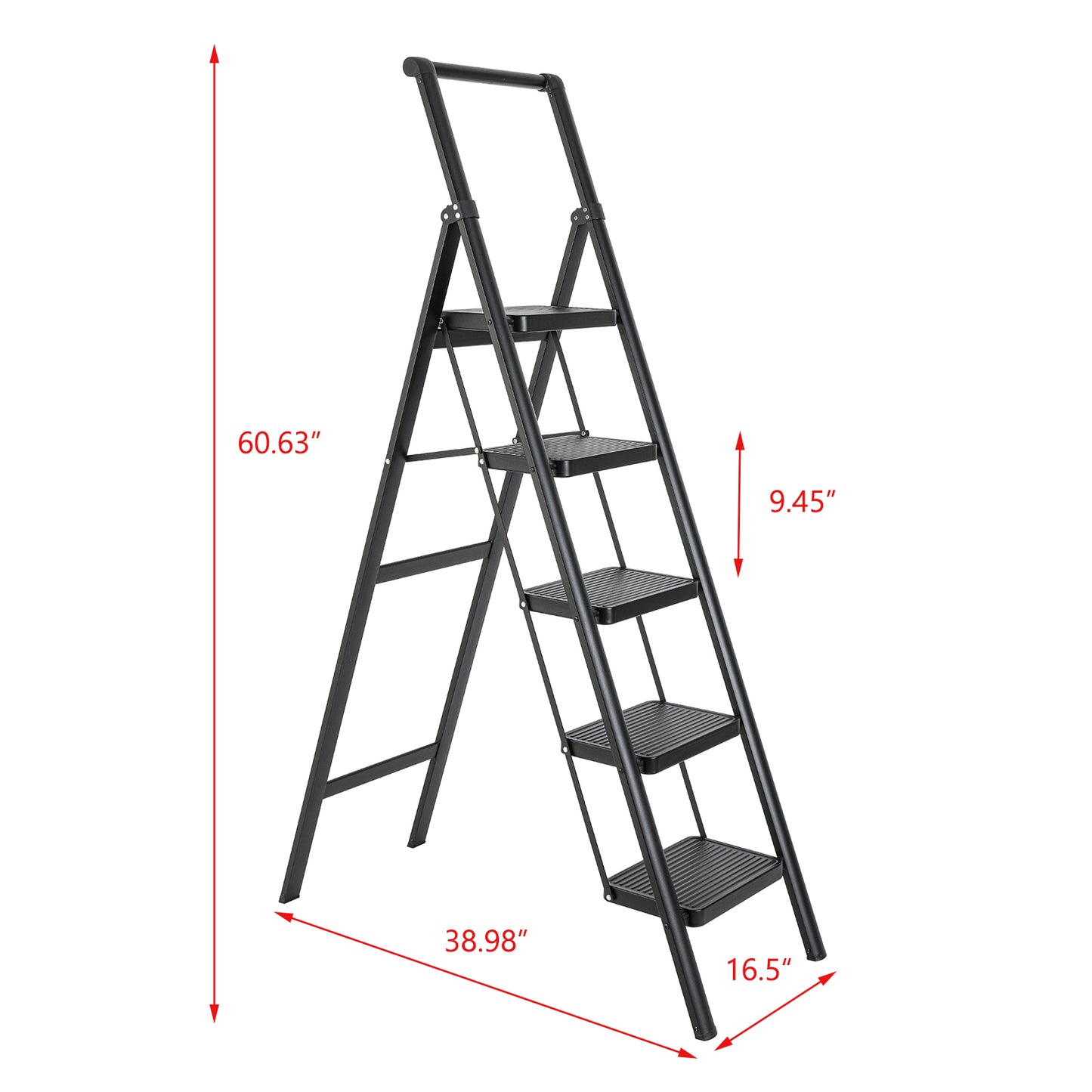5-Step Steel Folding Step Stool Ladder 330 lbs. Load Capacity (1.5 ft. Industry Standard Ladder Height),Black