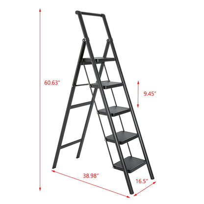 5-Step Steel Folding Step Stool Ladder 330 lbs. Load Capacity (1.5 ft. Industry Standard Ladder Height),Black