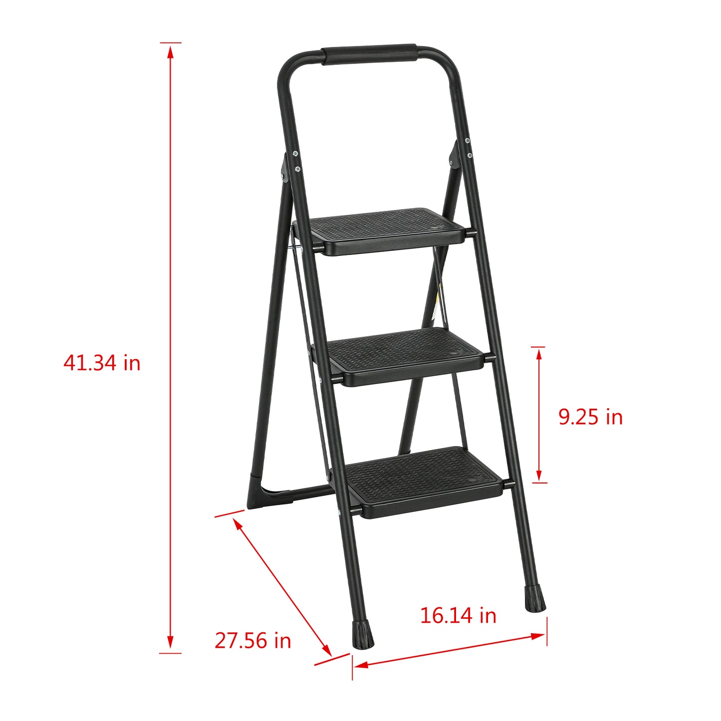 3-Step Iron Folding Step Stool Ladder 330 lbs. Load Capacity Type IA Duty Rating (6.3 ft. Reach Height), Black