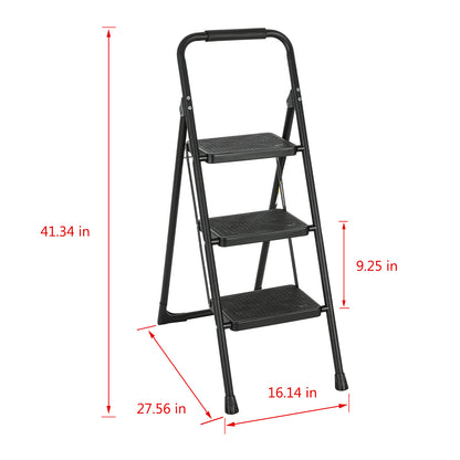3-Step Iron Folding Step Stool Ladder 330 lbs. Load Capacity Type IA Duty Rating (6.3 ft. Reach Height), Black