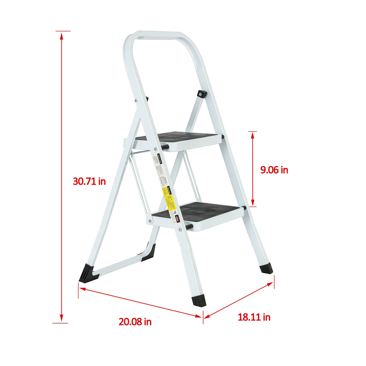 2-Step White Iron Ladder Foldable Non-slip Outdoor Ladder Loading 330 lbs. for Home, Kitchen, Office