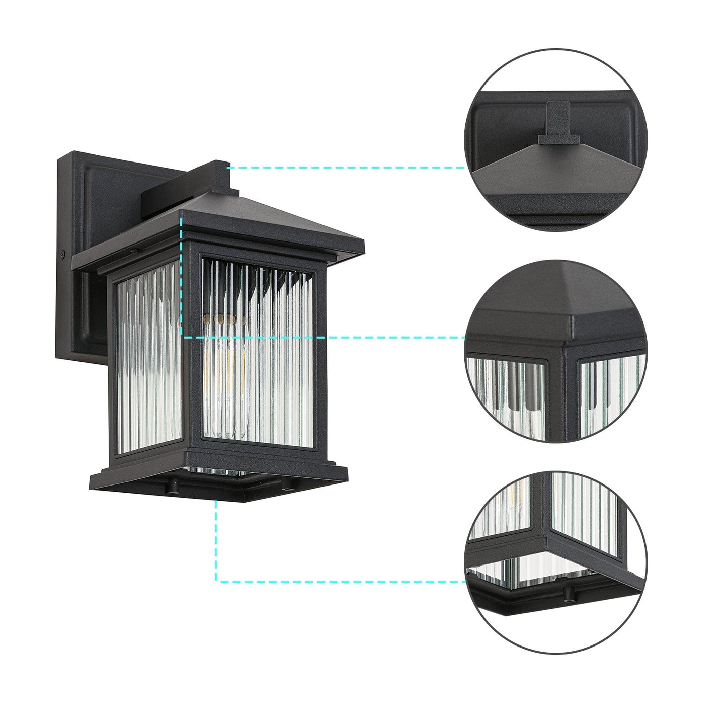 1-Light Black not Motion Sensing Outdoor HardWired Wall Lantern Sconce with No Bulbs Included
