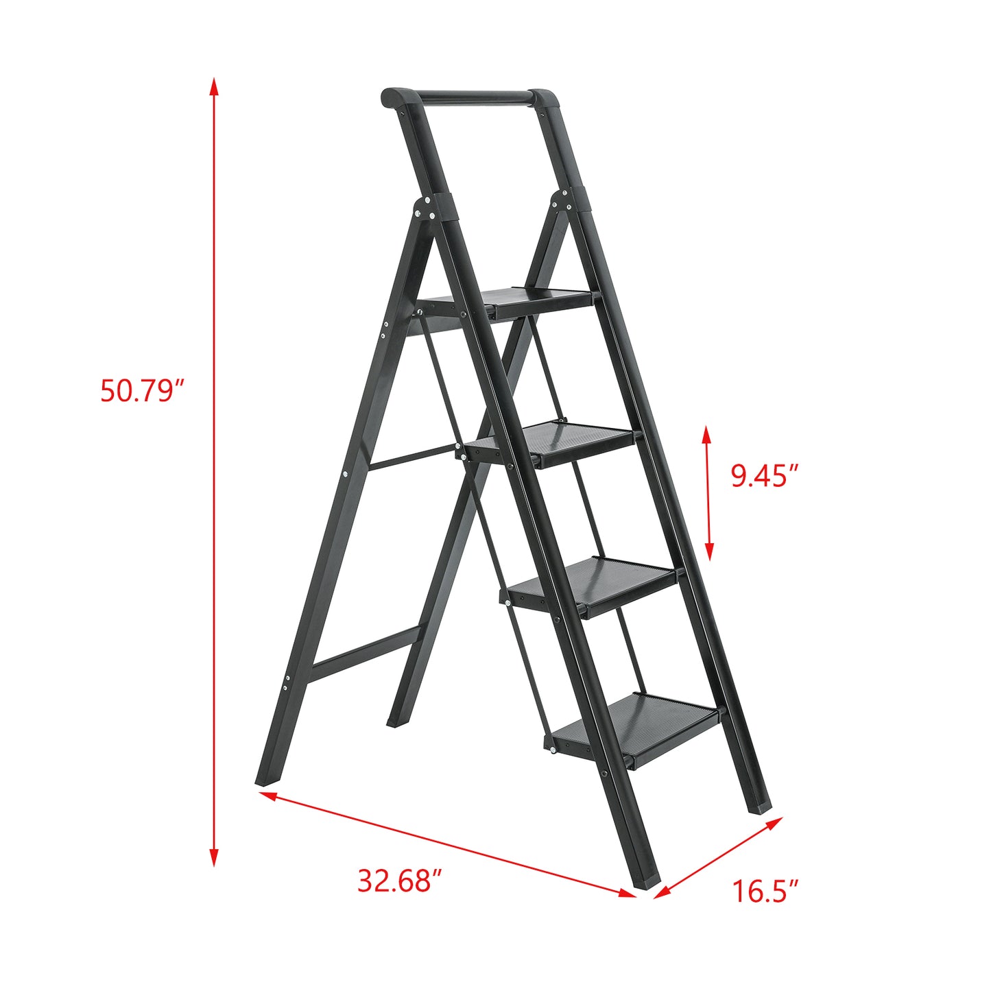 4 Aluminum Step Ladder, 4 Step Stool Folding Step Stool with Handrails, Sturdy Step Stool for Adult, Gorilla Ladders 500LBS Capacity Sturdy& Portable Ladder for Home Kitchen Library Office