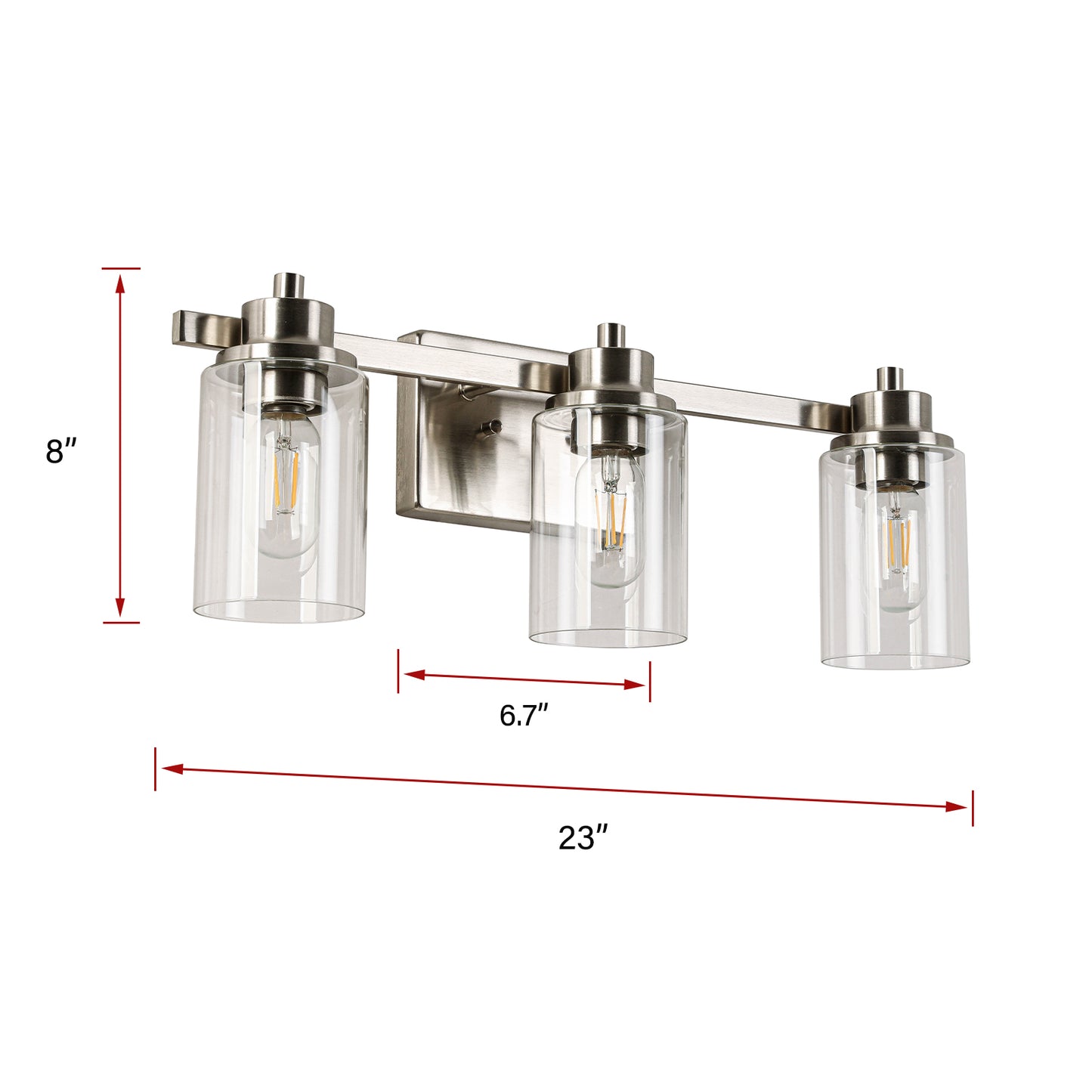 23-in 3-Light Brushed Nickel Led, Modern/Contemporary Vanity Light
