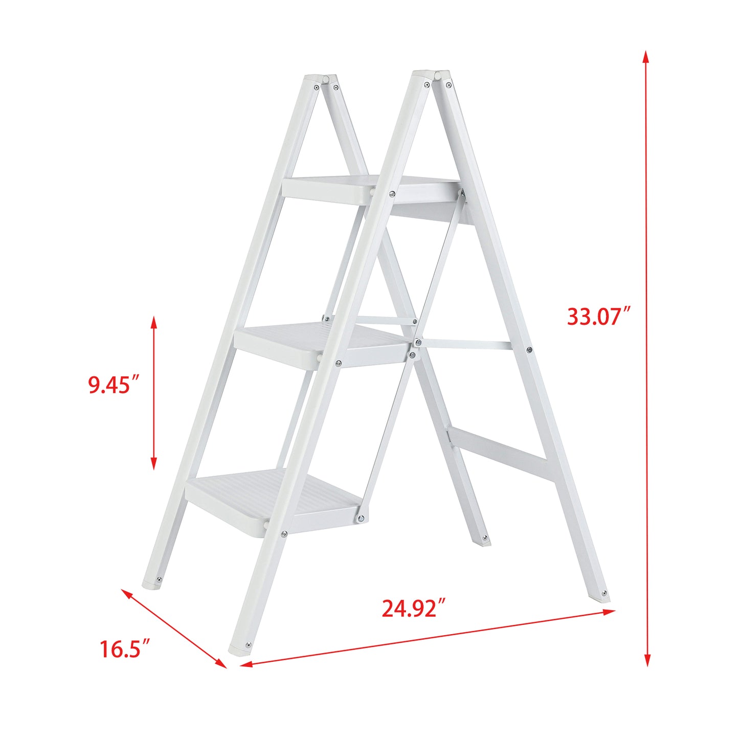 3-Step Iron Folding Step Stool Ladder 330 lbs. Load Capacity Type IA Duty Rating (5.38 ft. Reach Height), White Questions & Answers